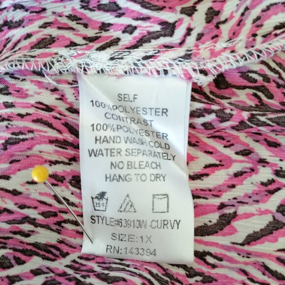 Cotton Bleu Womens Pink Balloon Sleeve Abstract Print Boho Blouse Top Size 1X - Picture 6 of 7